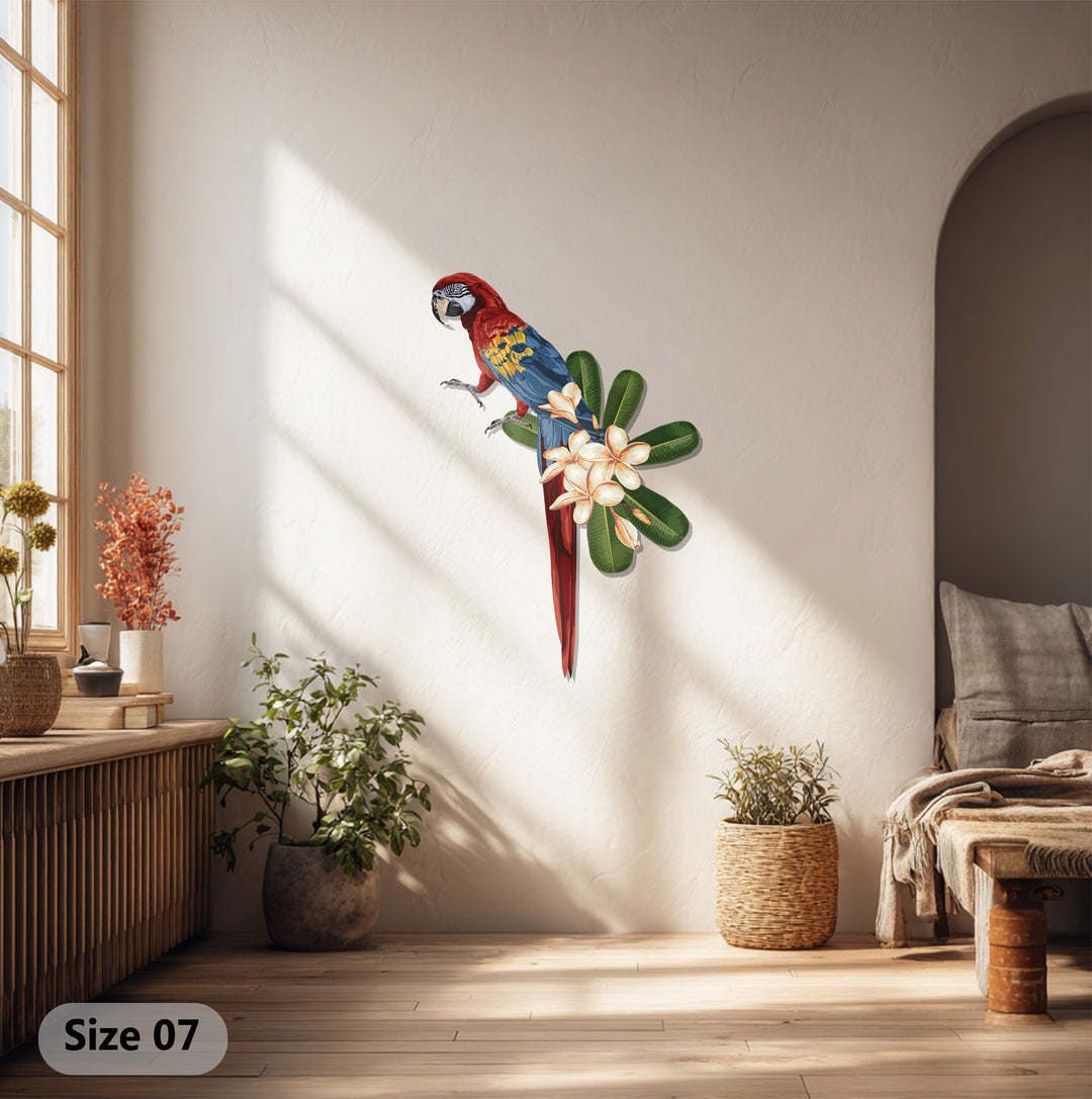 Tropical Parrot Metal Wall Art – Exotic Bird & Flower Design
