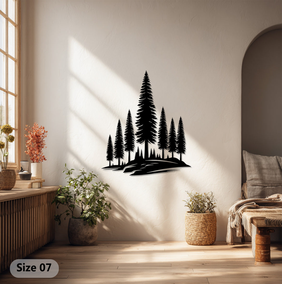 Mountain Pine Landscape Metal Wall Art – Nature Forest Silhouette