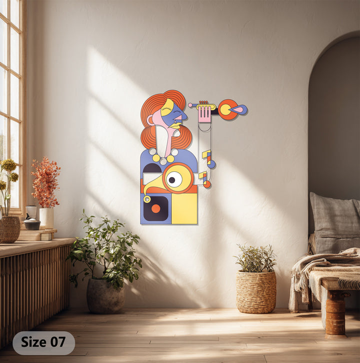 Colorful cubism-inspired musician metal artwork