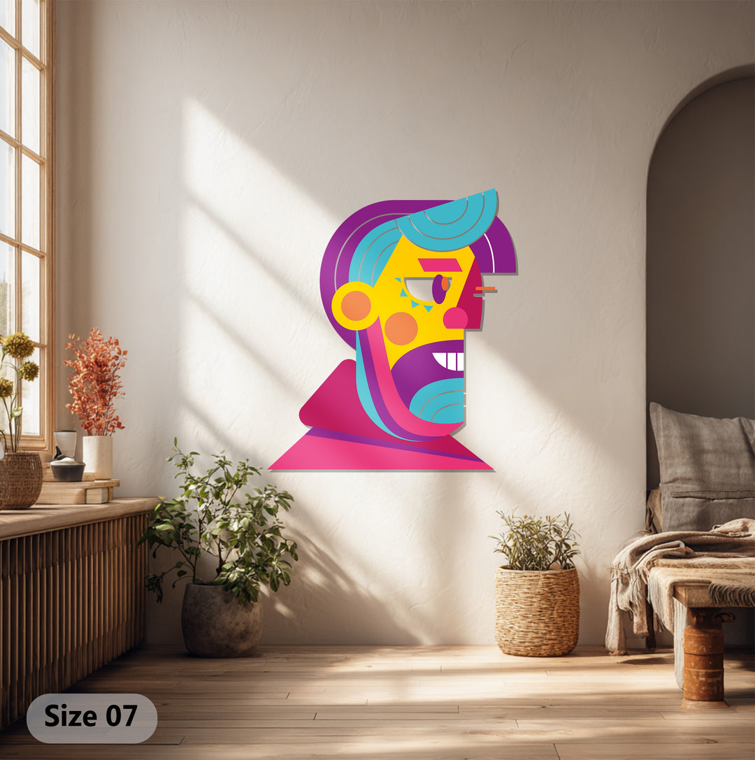Vibrant Abstract Man Face Metal Wall Art – Modern Pop Cubist Home Decor