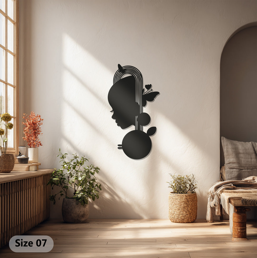 Girl Silhouette Metal Wall Art – Black Butterfly Wall Sculpture