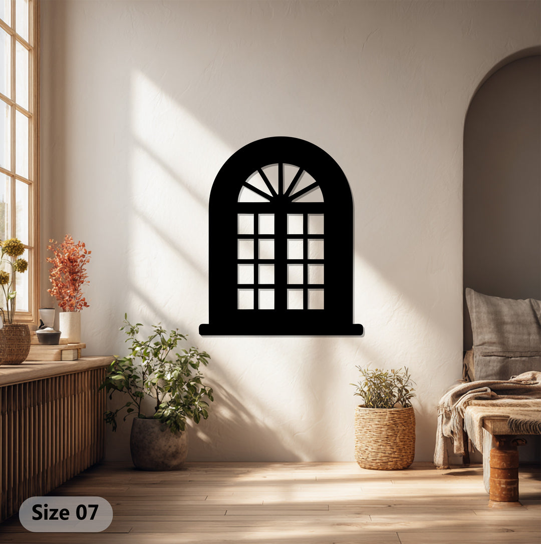 Classic Arched Window – Geometric Grid Metal Wall Art