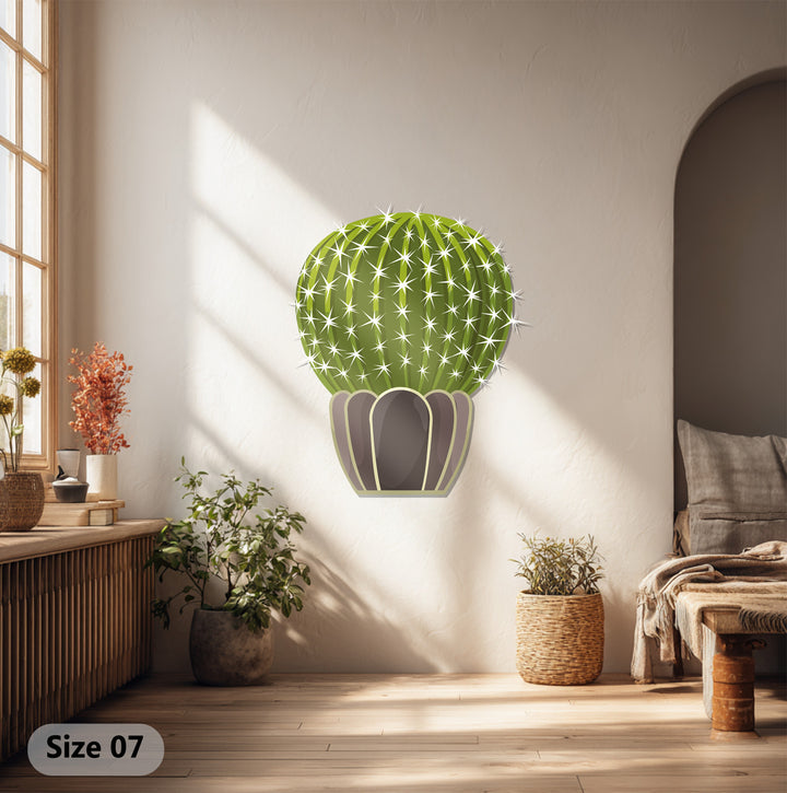 Showcasing the organic forms of the Prickly Sphere Cactus metal art for wall, the design highlights round lines and the soft glow of sunlight.