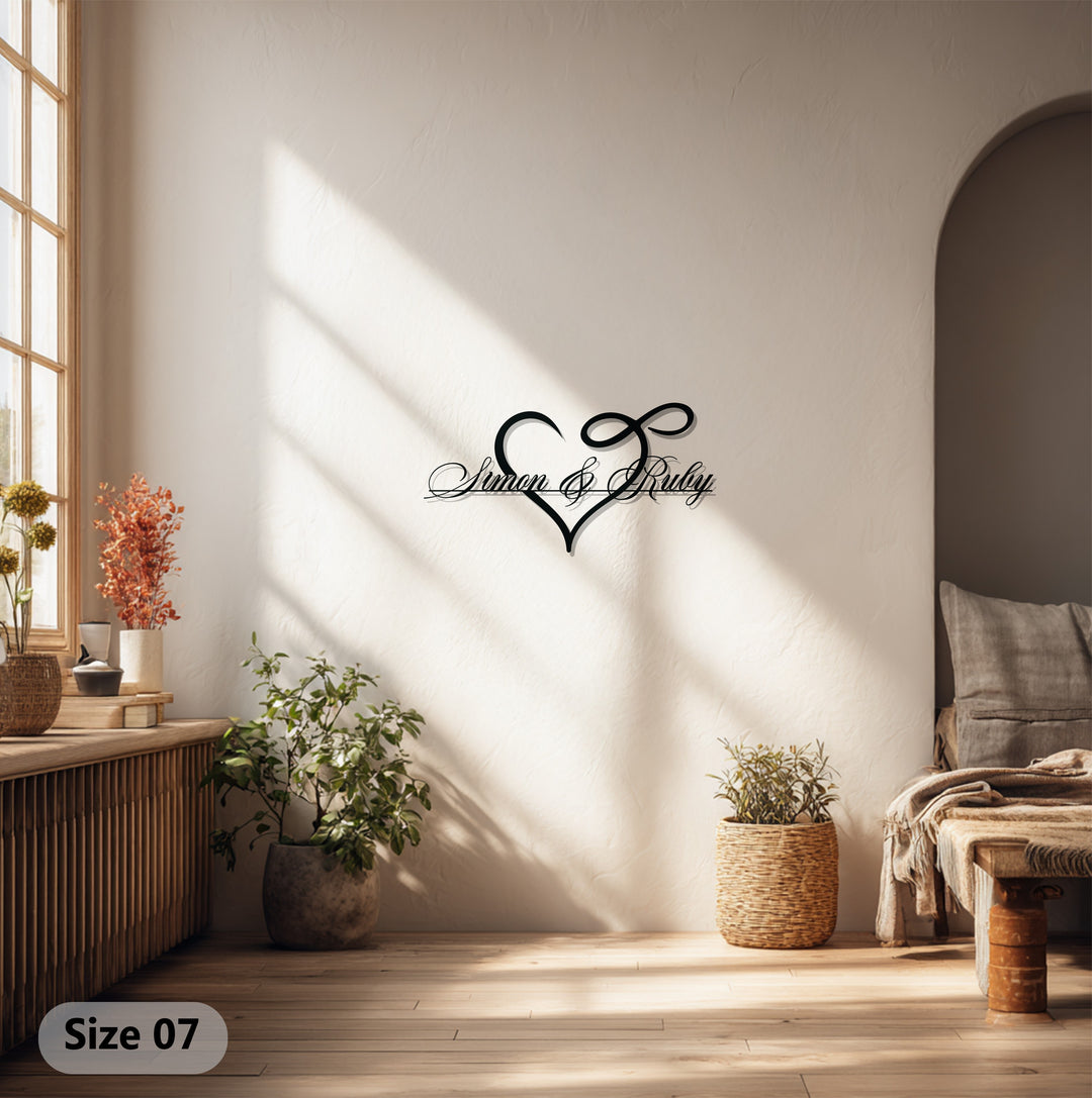 Owen & Ruby Heart Metal Wall Art – Personalized Couple Name Decor