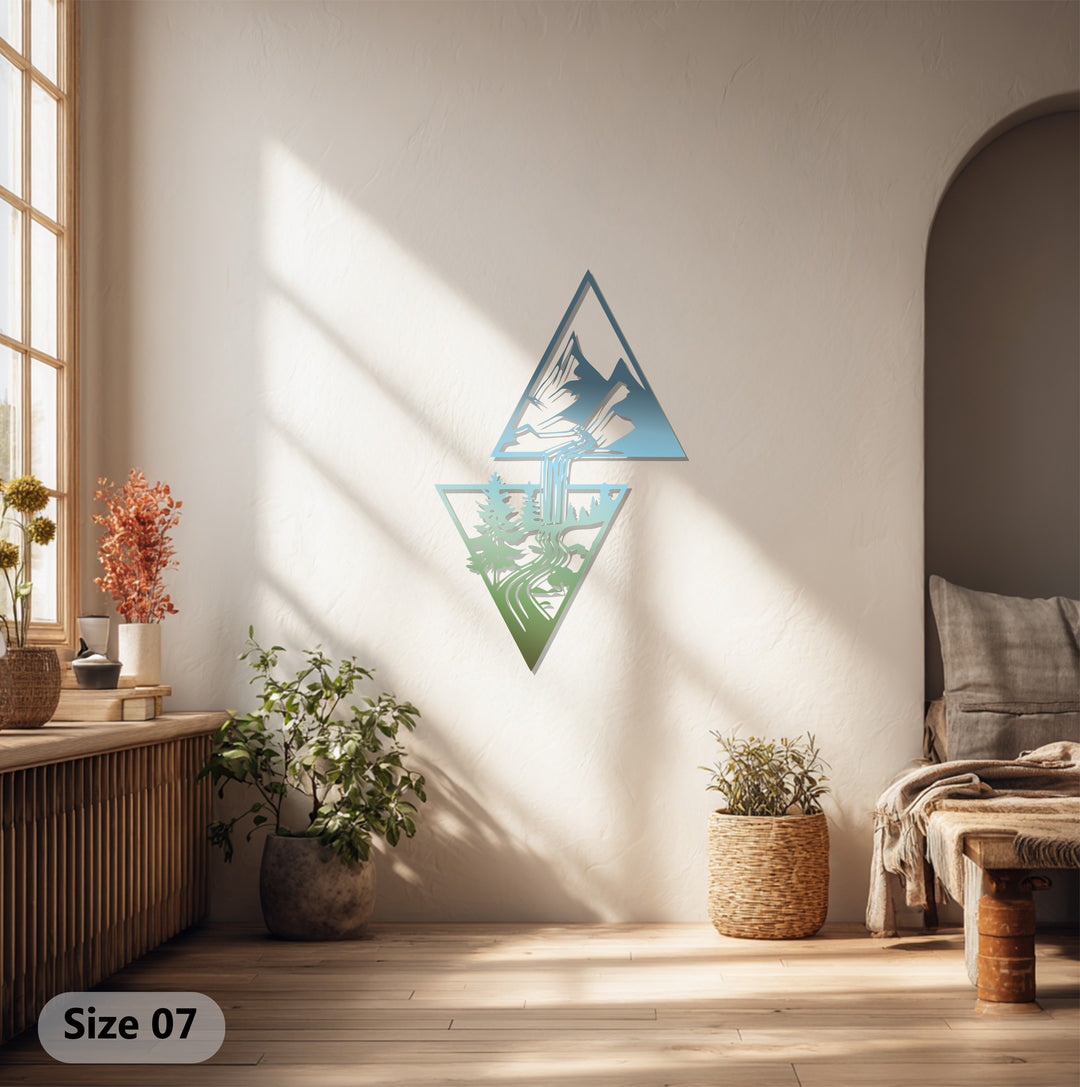 Mountain River Flow Metal Wall Art – Geometric Nature-Inspired Design