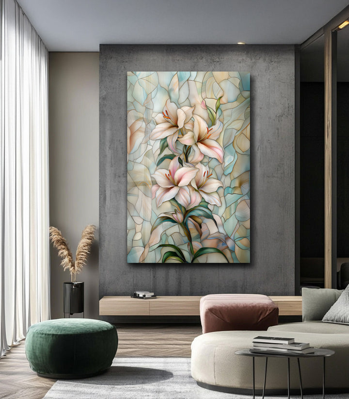 Blush Petals Harmony – Stained Floral Glass Wall Art