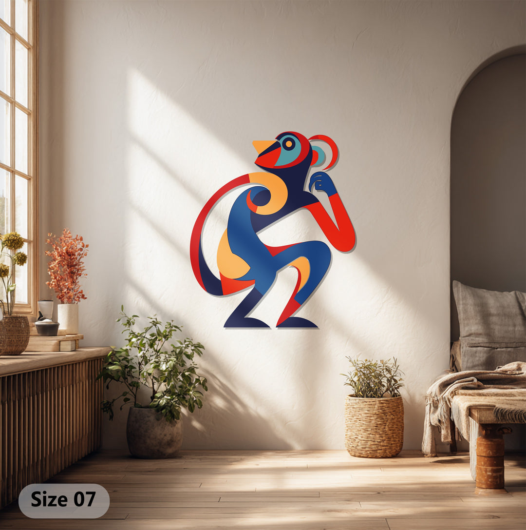 Playful Abstract Monkey Metal Wall Art – Colorful Modern Animal Decor