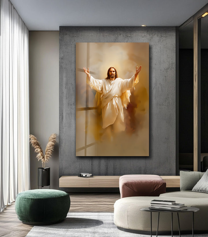 Divine Embrace of Light – Religious Glass Wall Art