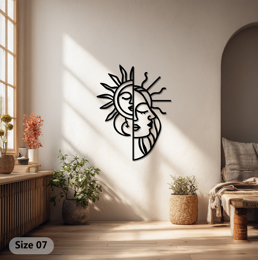 Celestial Harmony – Sun and Moon Face Metal Wall Art