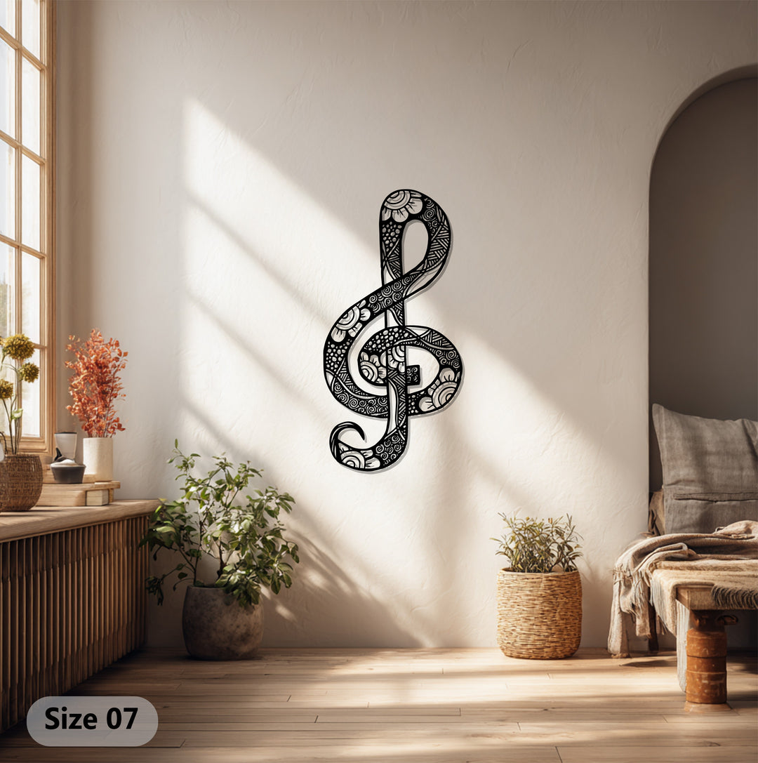 Floral Treble Clef Metal Wall Art – Decorative Music Note