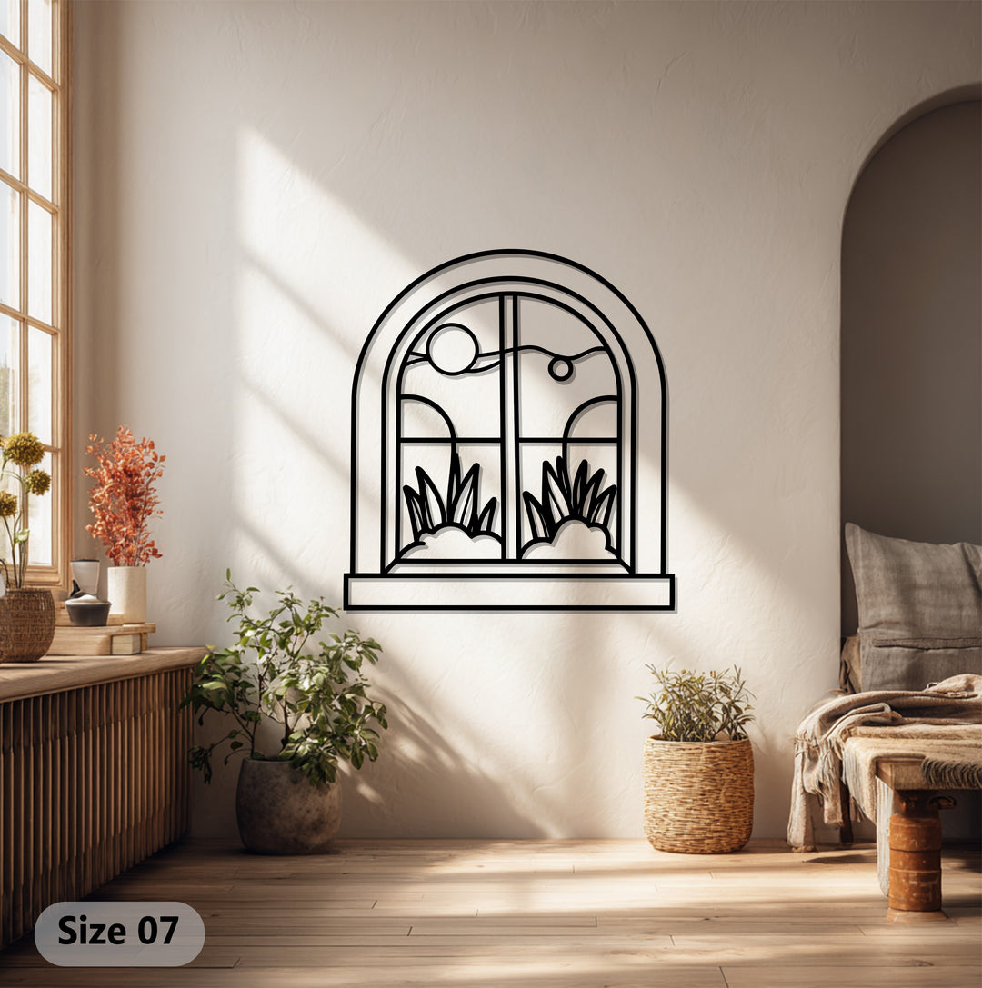 Arched Scenic Window – Decorative Metal Wall Art with Nature View