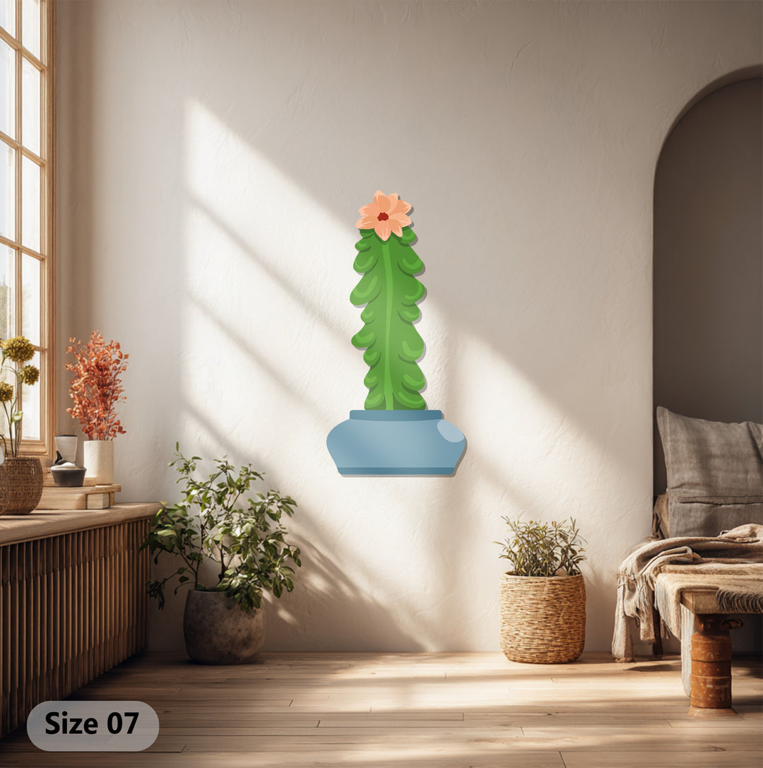 Green is the dominant color in this decorative metal art featuring a column cactus, adding a modern botanical touch to minimalist wall decor.