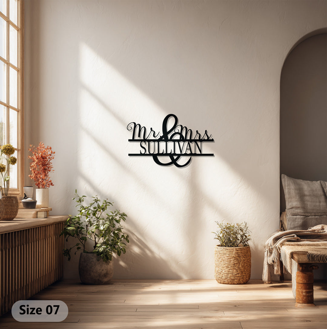Mr & Mrs Sullivan Metal Wall Sign – Personalized Couple Name Decor