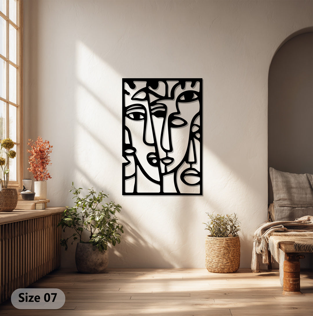 Abstract Faces Metal Wall Art – Modern Minimalist Line Art Décor