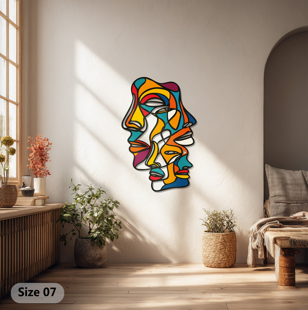 Abstract Colorful Faces Metal Wall Art – Modern Expressionist Design