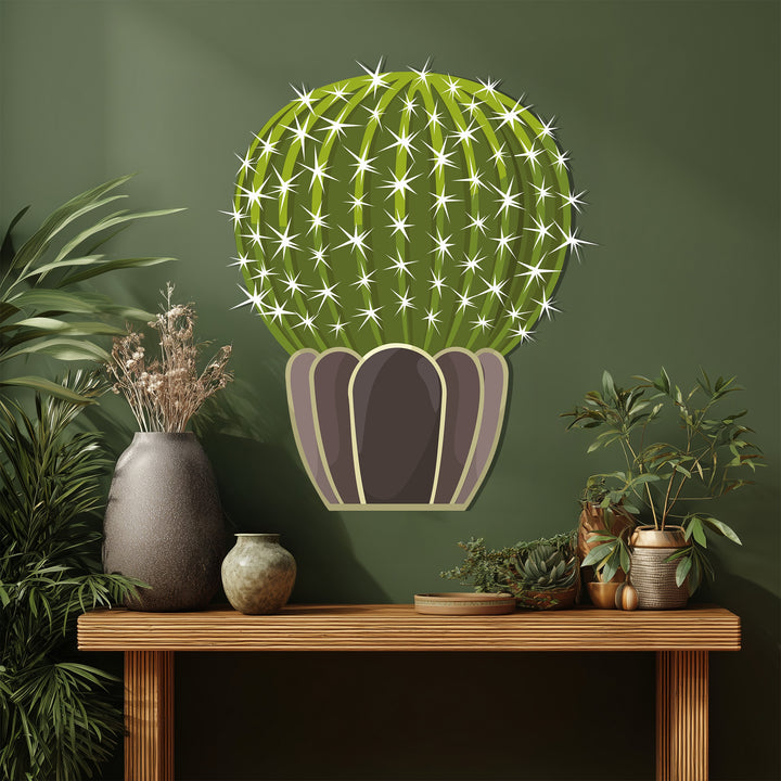 Featuring the geometric elements of the prickly sphere cactus, this metal art for wall showcases a round design with radiating starbursts, adding a touch of desert minimalism.