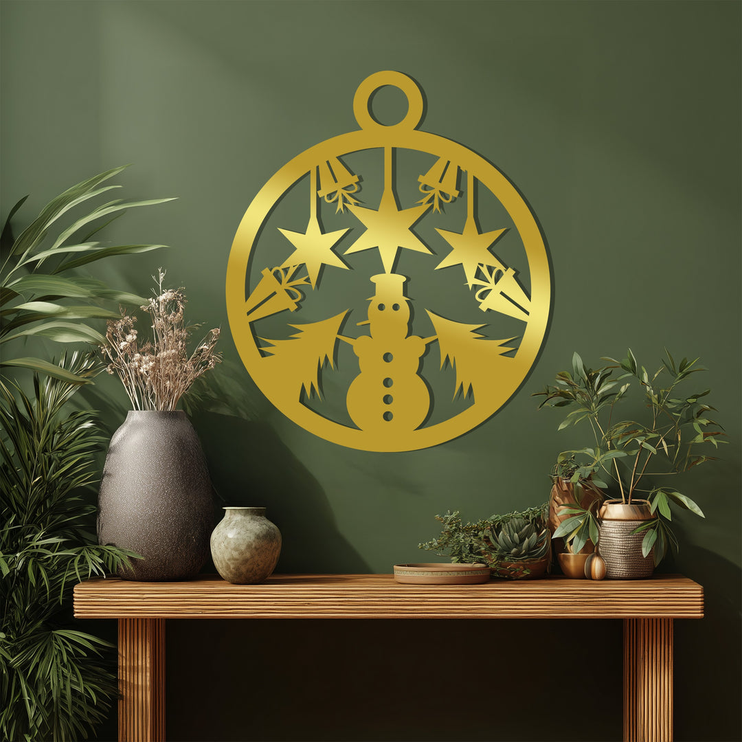 بهجة النجوم - رجل الثلج وأشجار عيد الميلاد فن جداري معدني