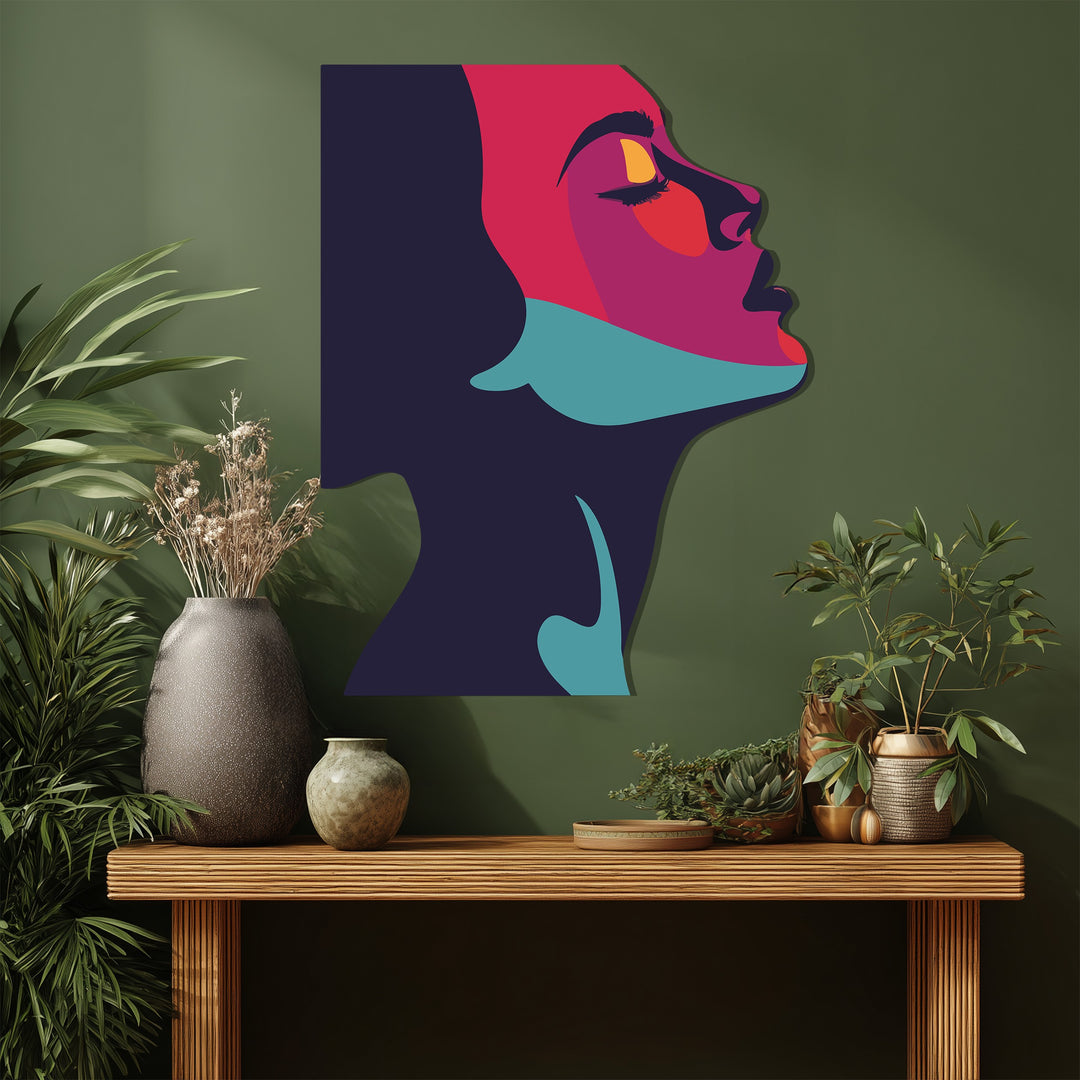 Abstract Woman Silhouette Metal Wall Art – Modern Colorful Decor