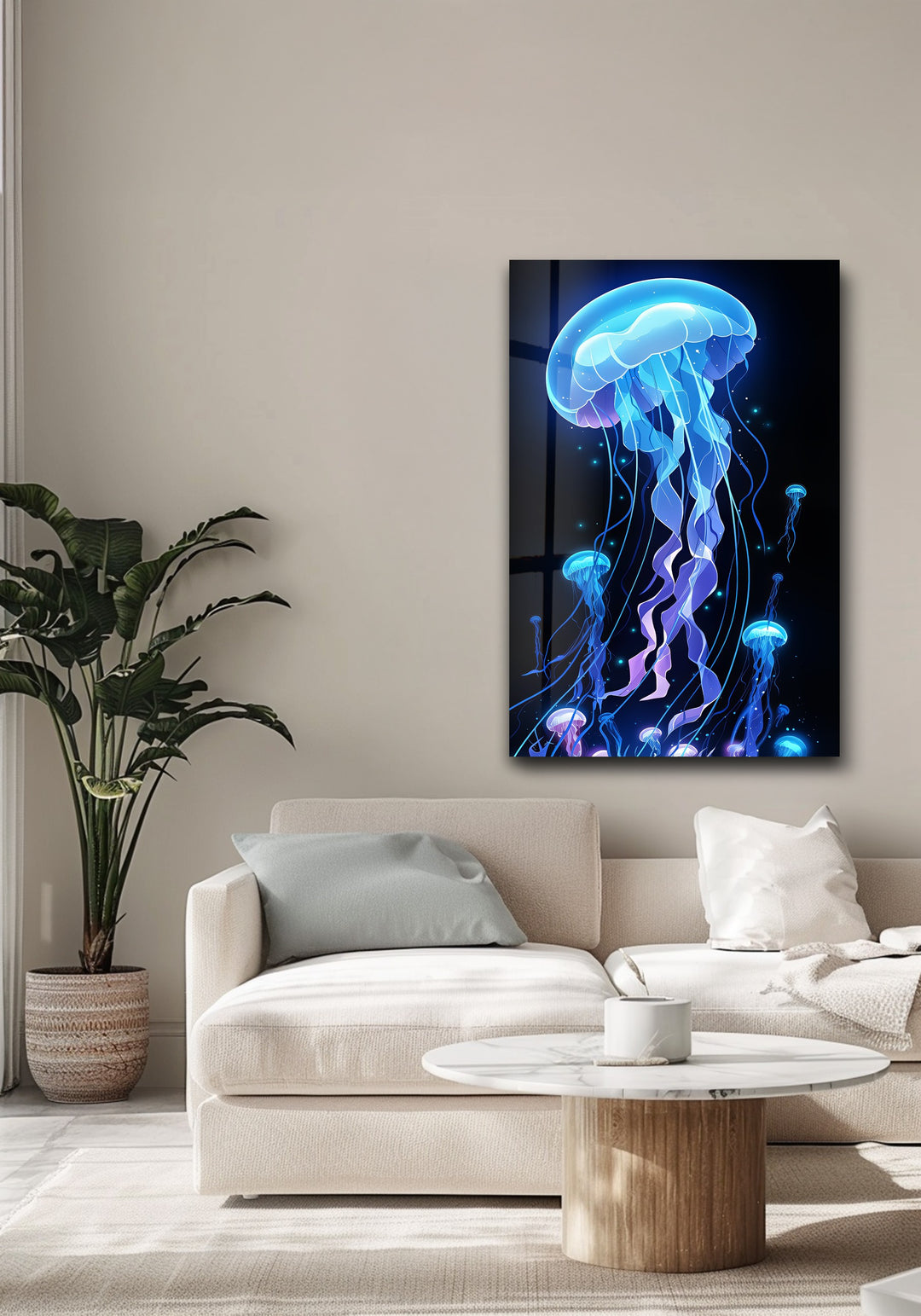 Luminous Depths – Jellyfish Glow Glass Wall Art