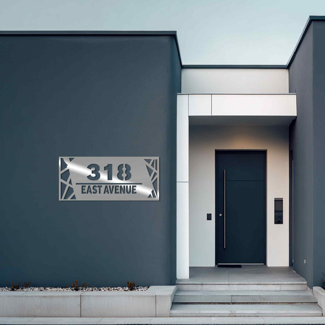 Sleek metal address sign for modern homes