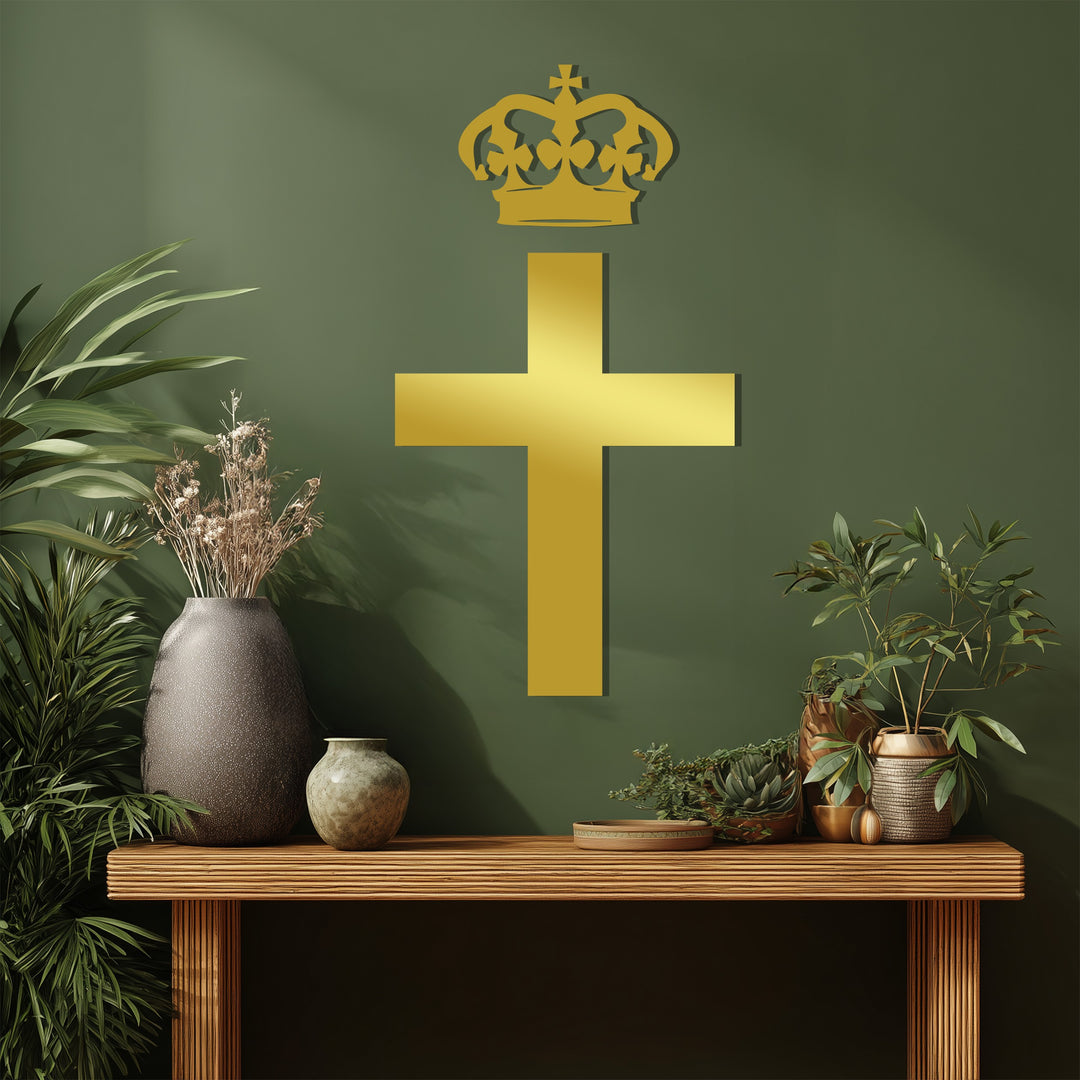 Cross with Crown Metal Wall Art – Black Religious Wall Sculpture