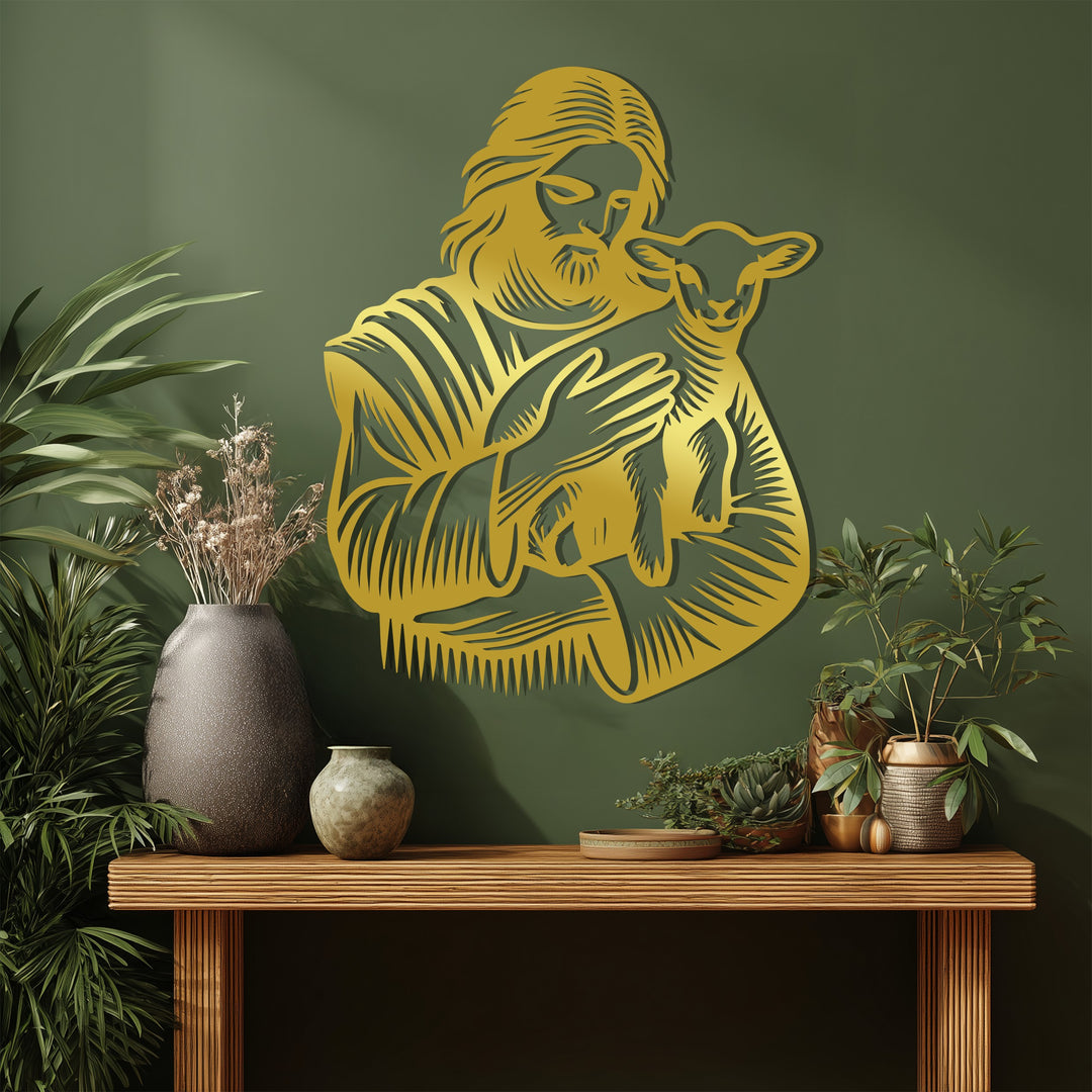 Jesus with Lamb – Christian Metal Wall Art