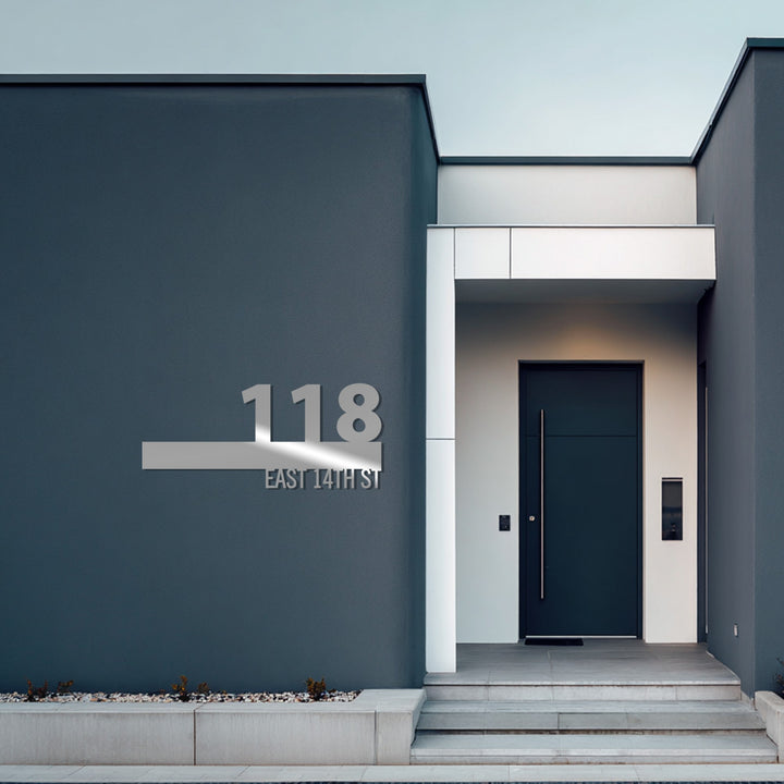 Large metal house number with street name