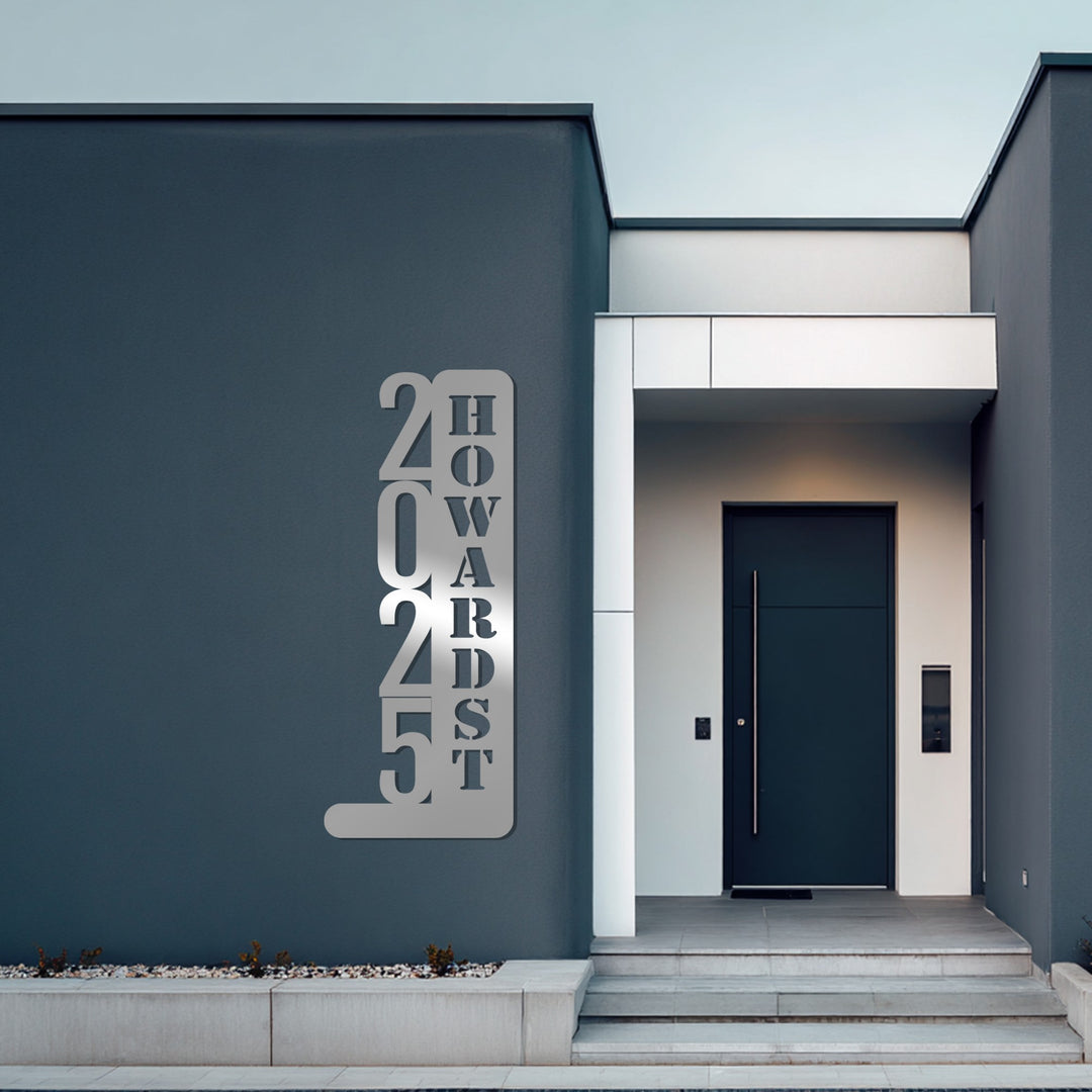 Modern black metal vertical house number decor