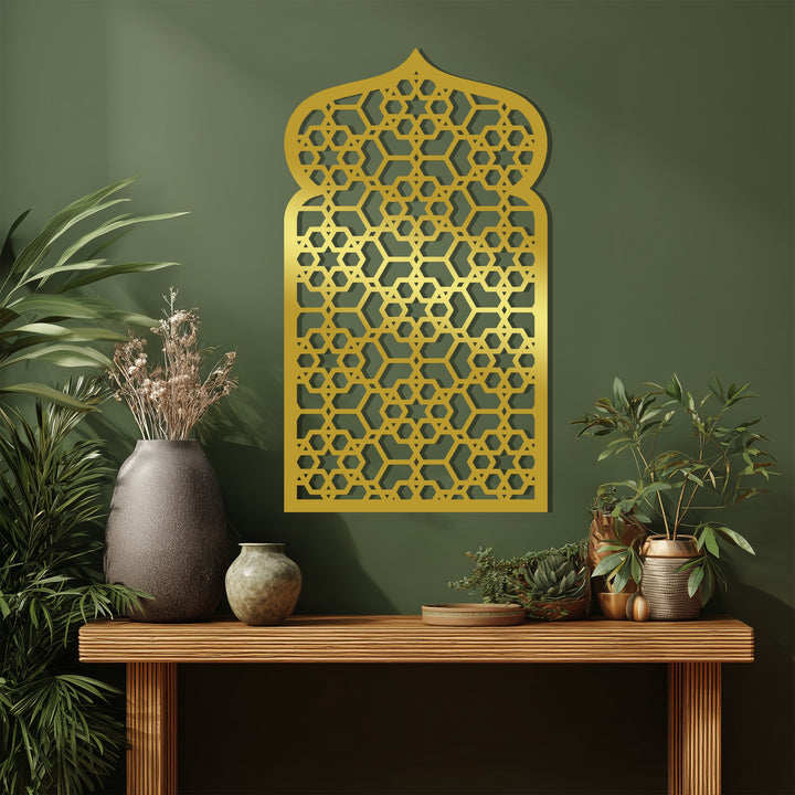 Islamic arch geometric metal wall hanging