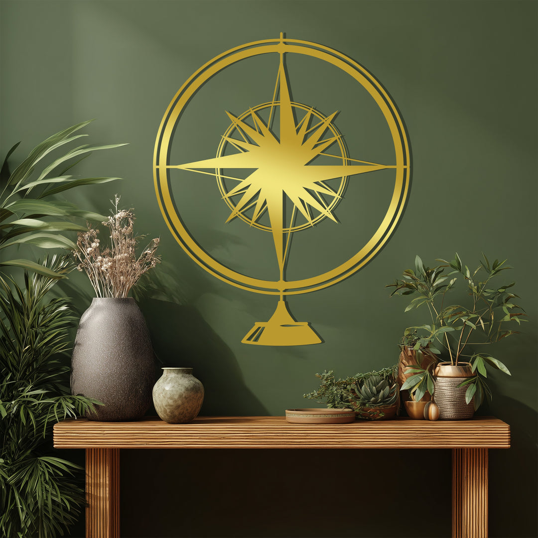 Modern compass metal wall art black finish