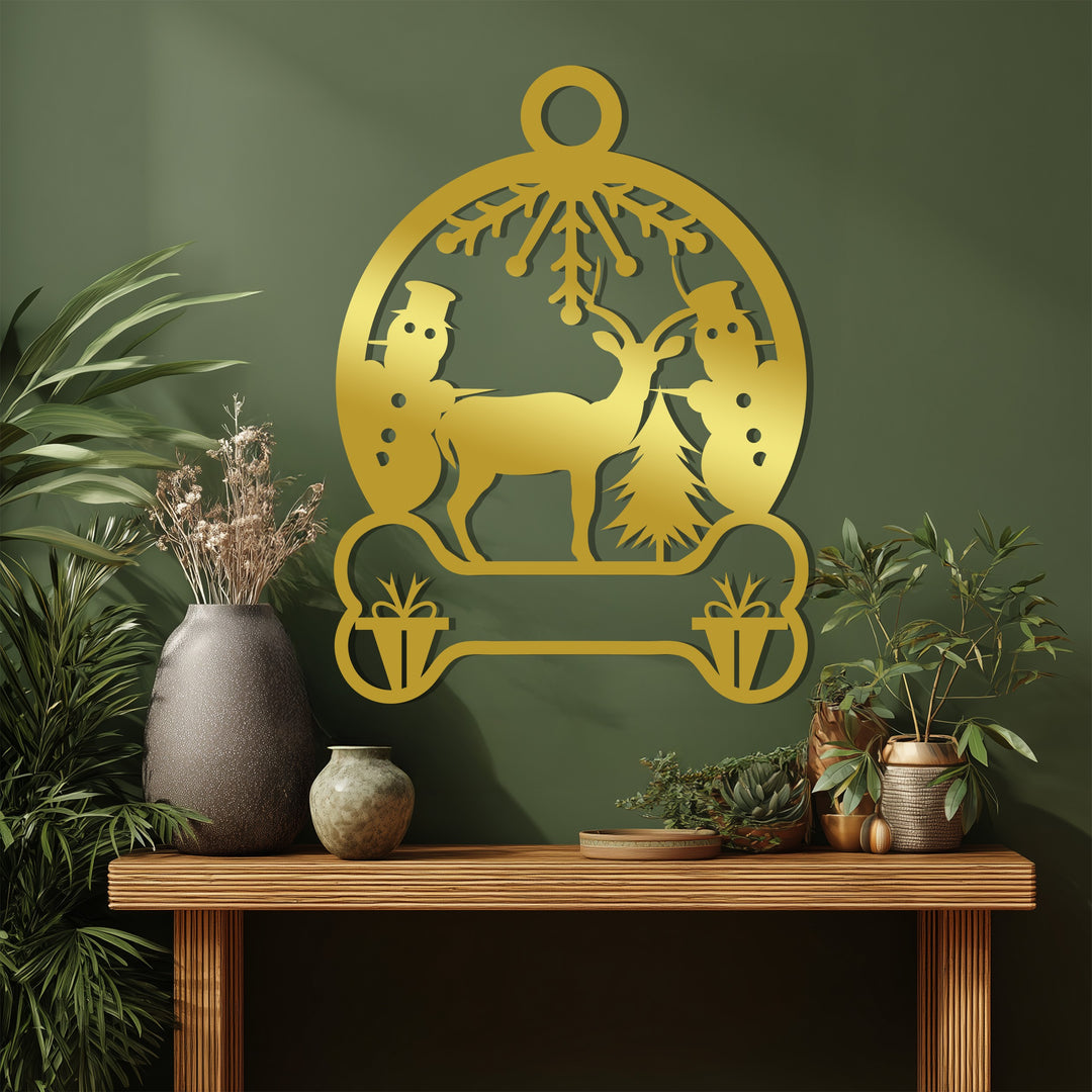Snowland Serenity – Reindeer & Snowman Metal Wall Art