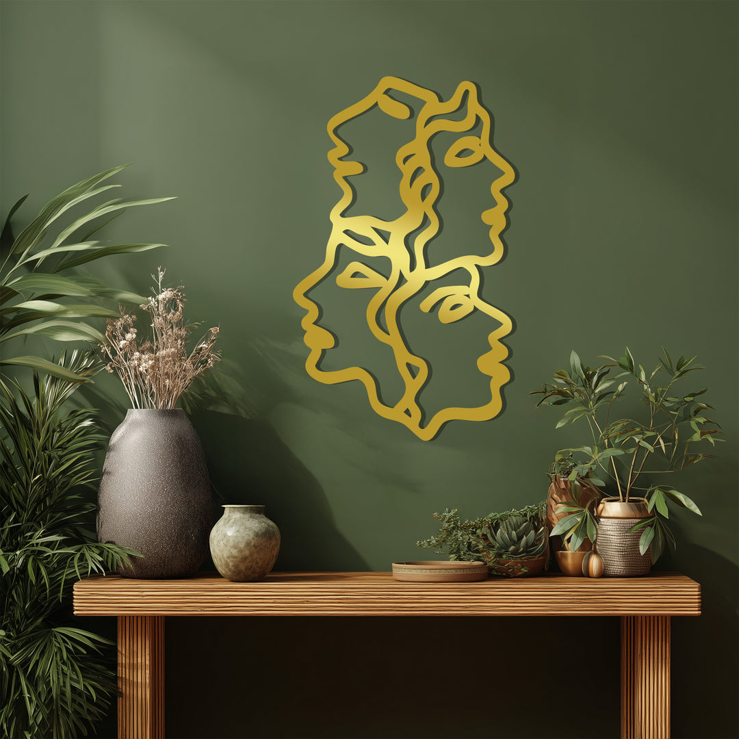 Unity of Faces – Modern Minimalist Line Art Metal Wall Décor