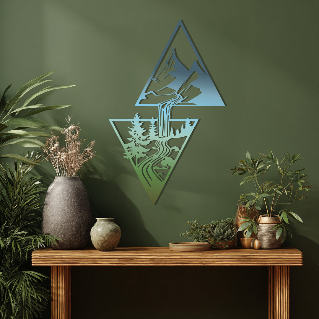 Mountain River Flow Metal Wall Art – Geometric Nature-Inspired Design
