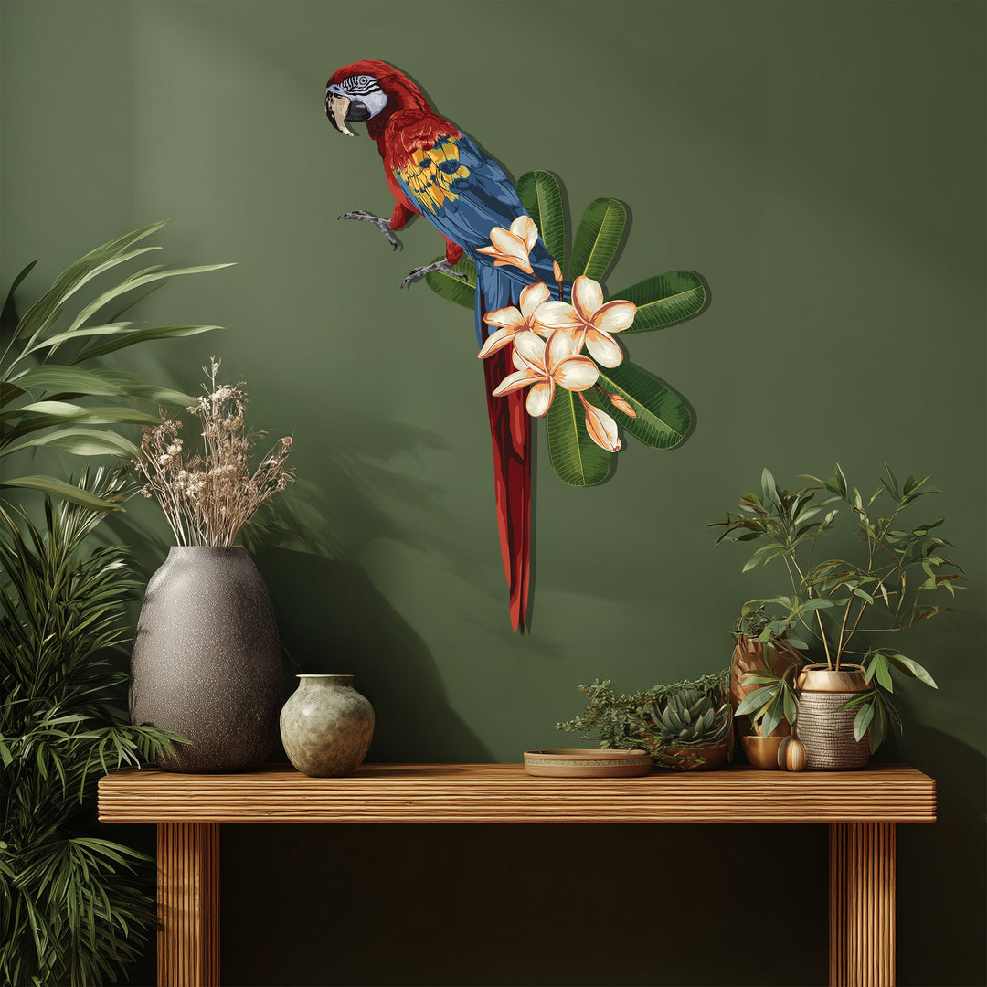 Tropical Parrot Metal Wall Art – Exotic Bird & Flower Design