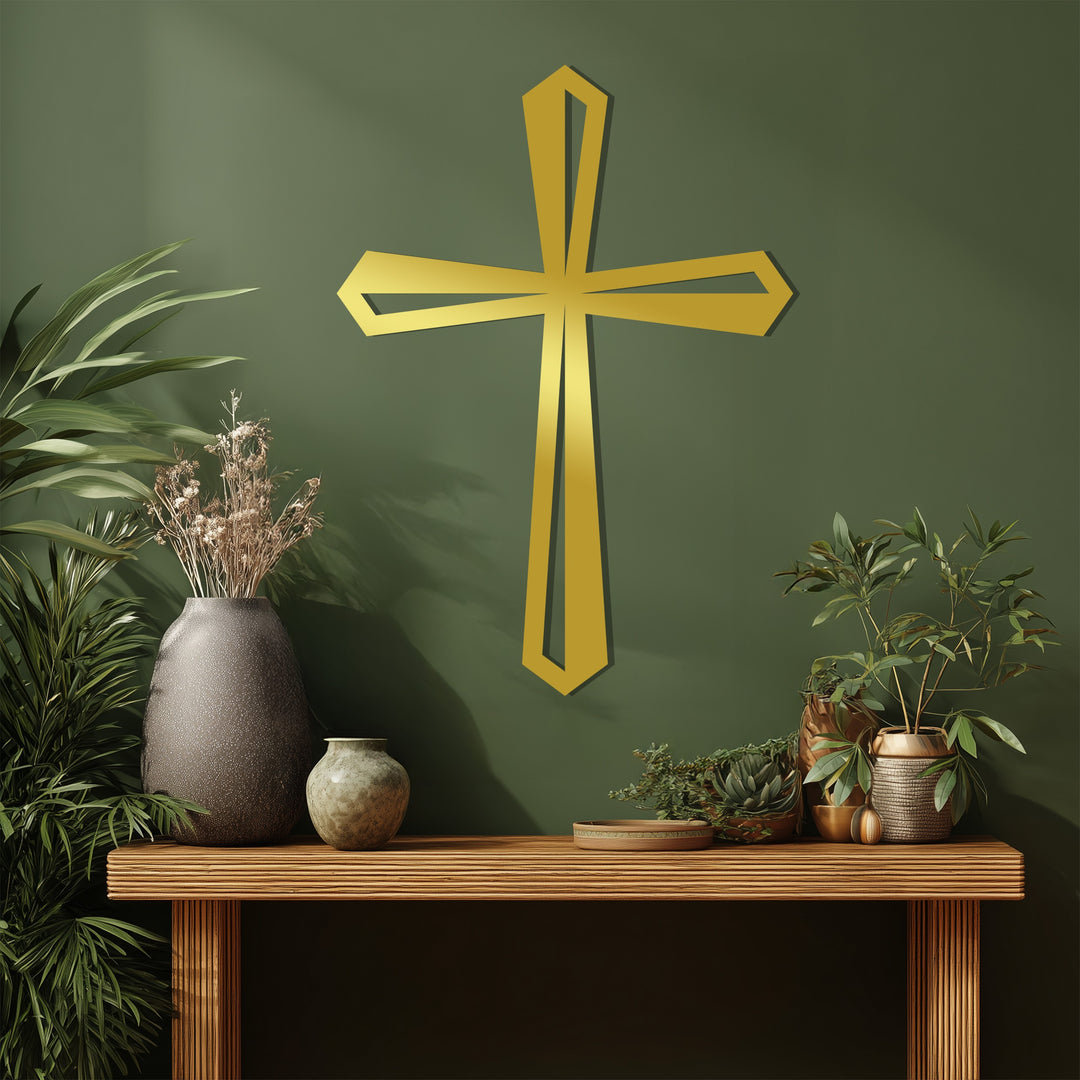 نقاء أنيق – صليب فضي بسيط فن جداري معدني