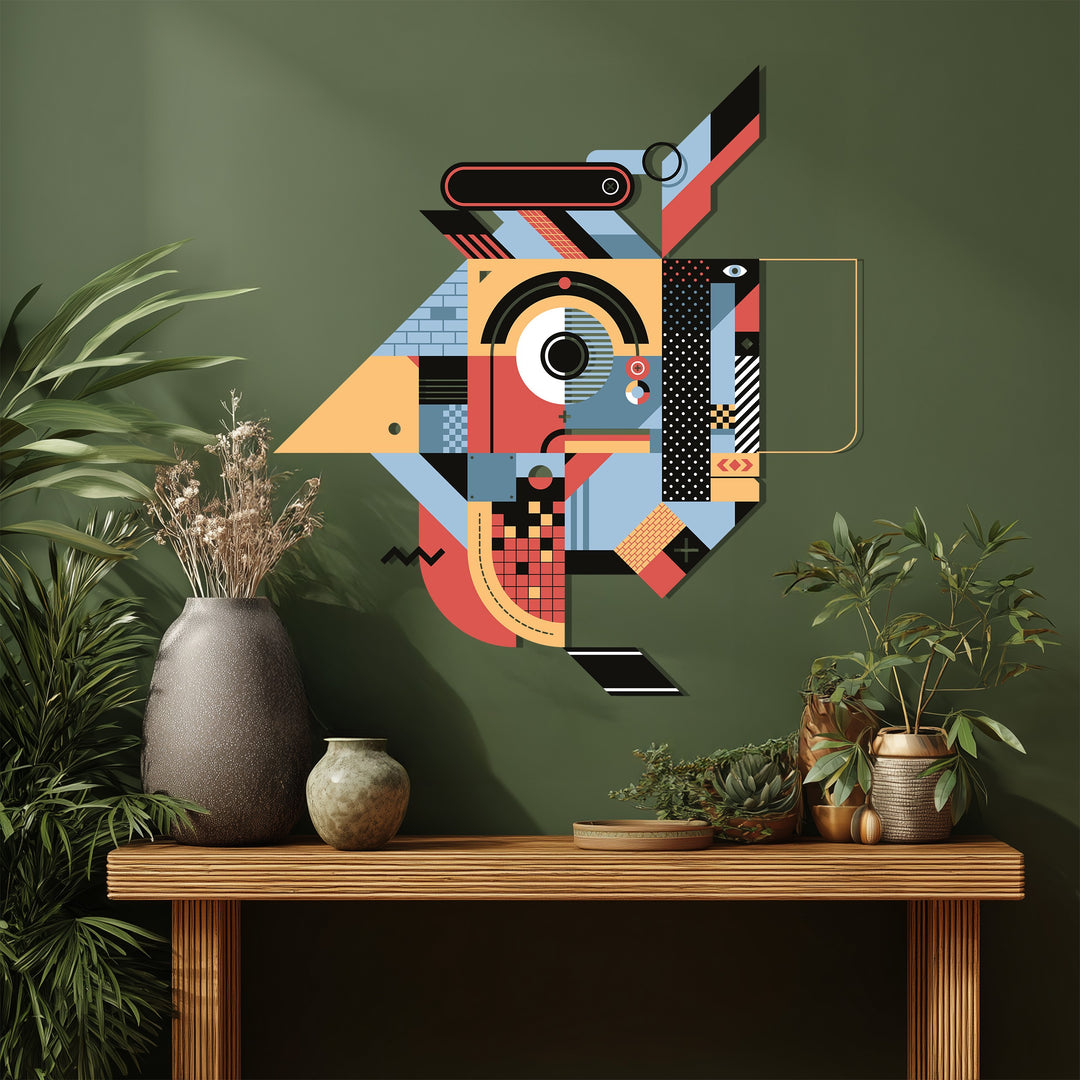 Geometric Bird Metal Wall Art – Colorful Modern Abstract Home Decor