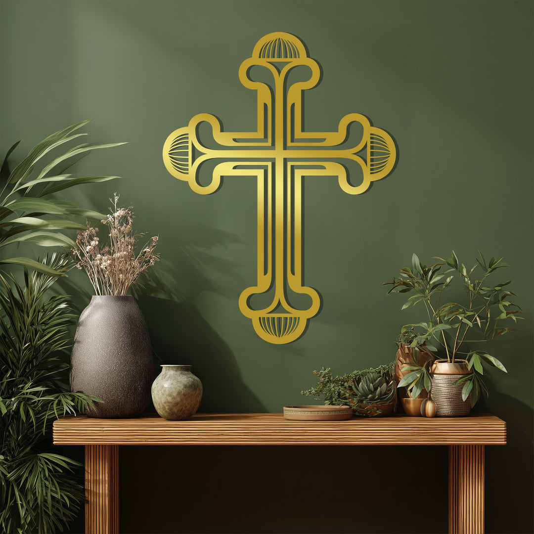 هالة أنيقة – صليب فضي مزخرف فن جداري معدني