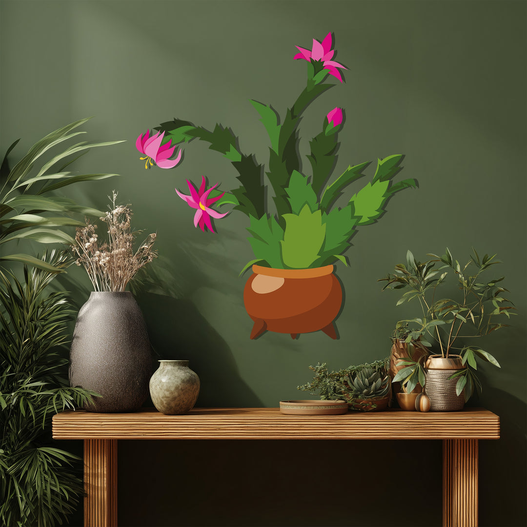 Highlighted by the smooth finish, this decorative metal art shows a blooming pink cactus metal wall art piece, offering colorful botanical modern wall decor.