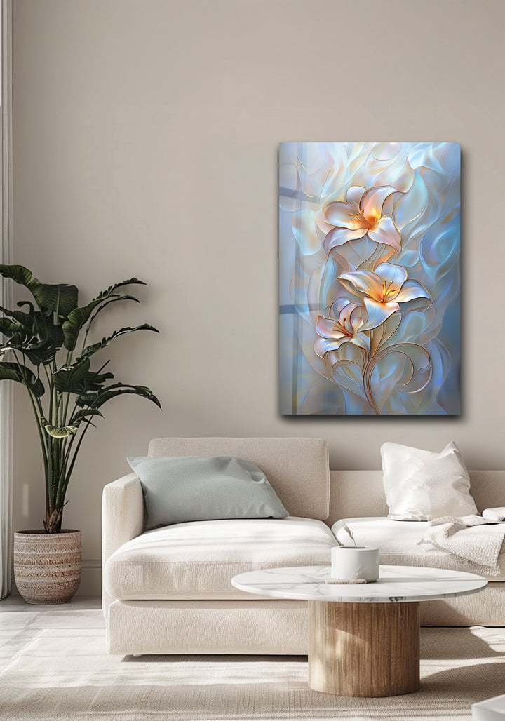 Luminous Lily Whispers – Floral Glass Wall Art
