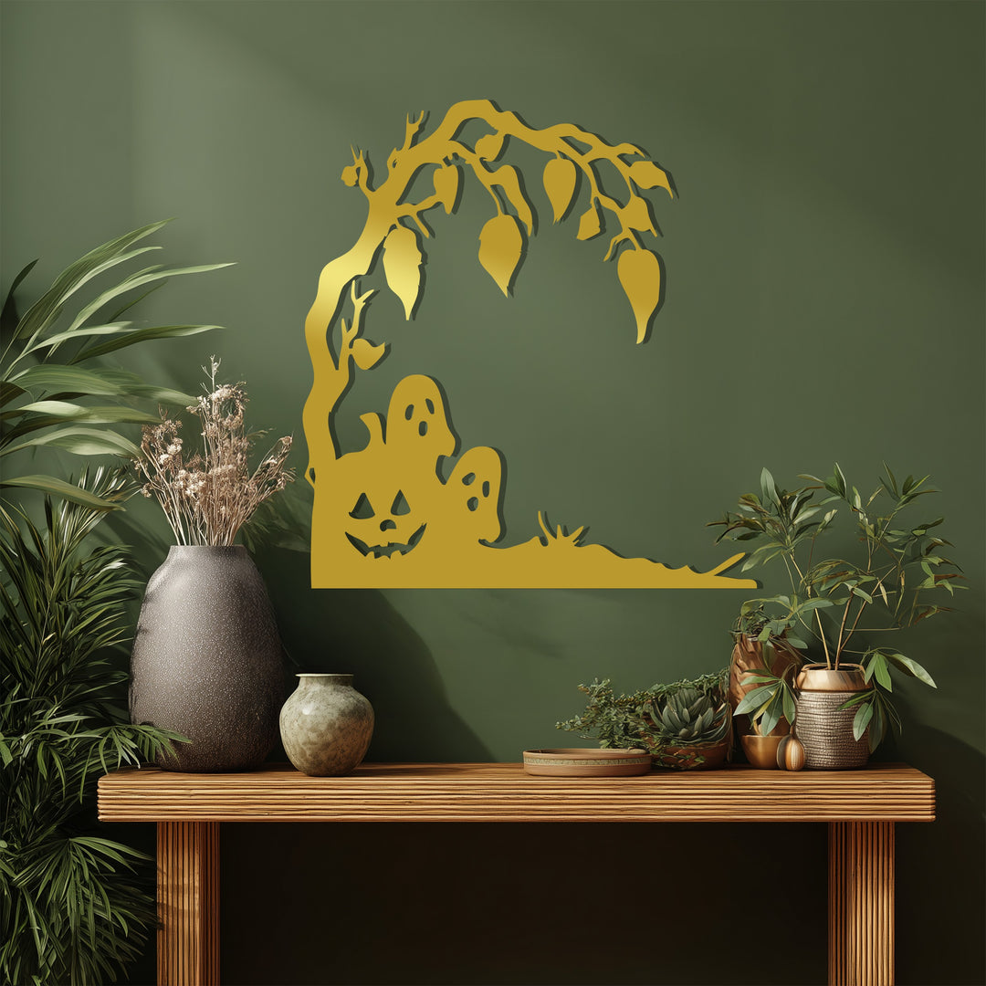 Haunted Pumpkin & Ghosts Metal Wall Art – Spooky Halloween Décor