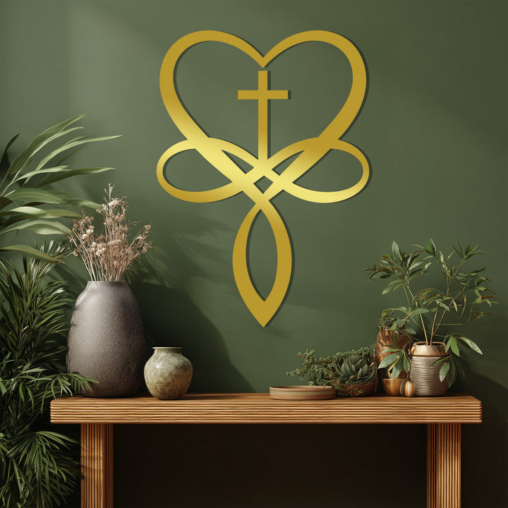 Modern black cross with heart symbolic wall hanging