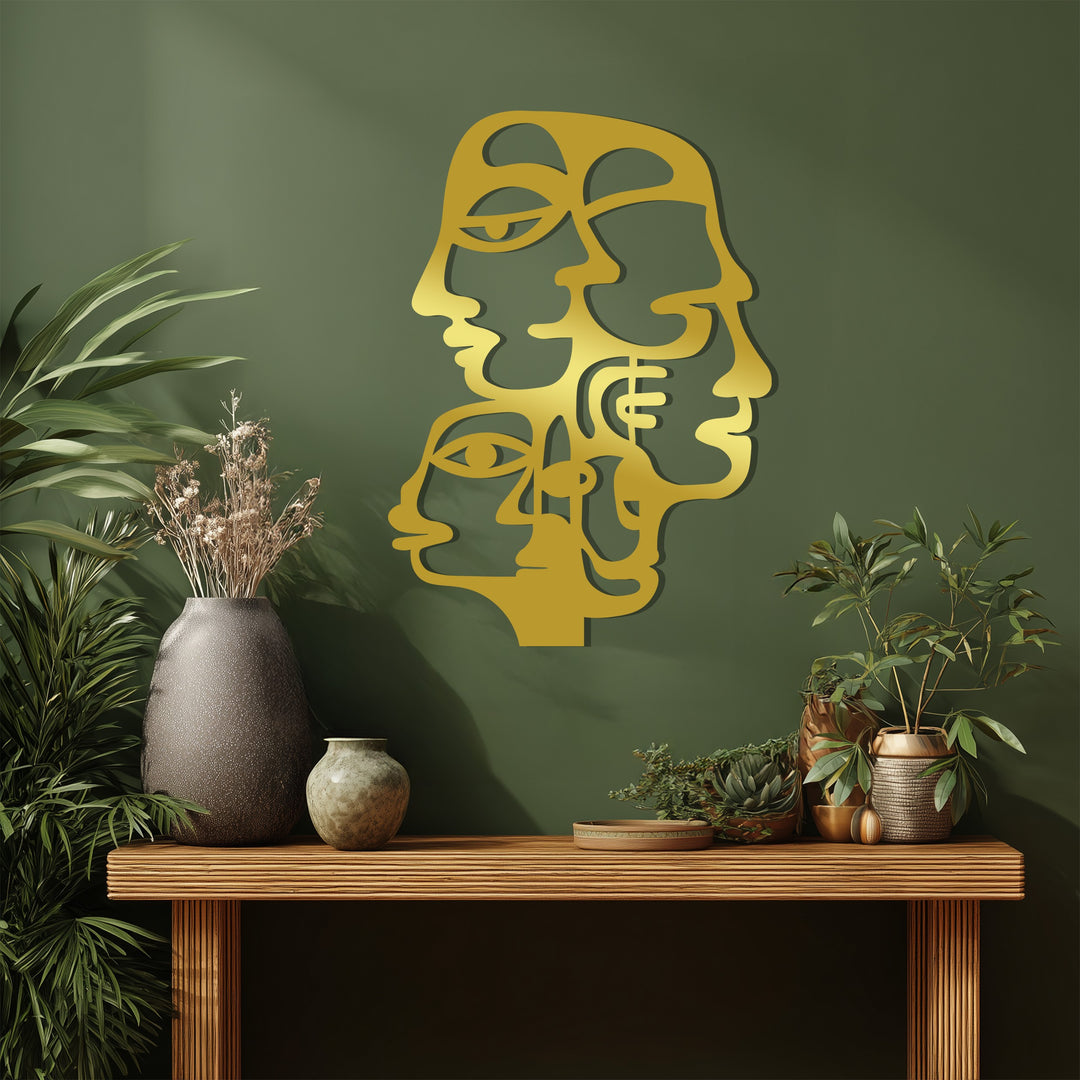 Faces of Thought – Modern Abstract Line Art Metal Wall Décor