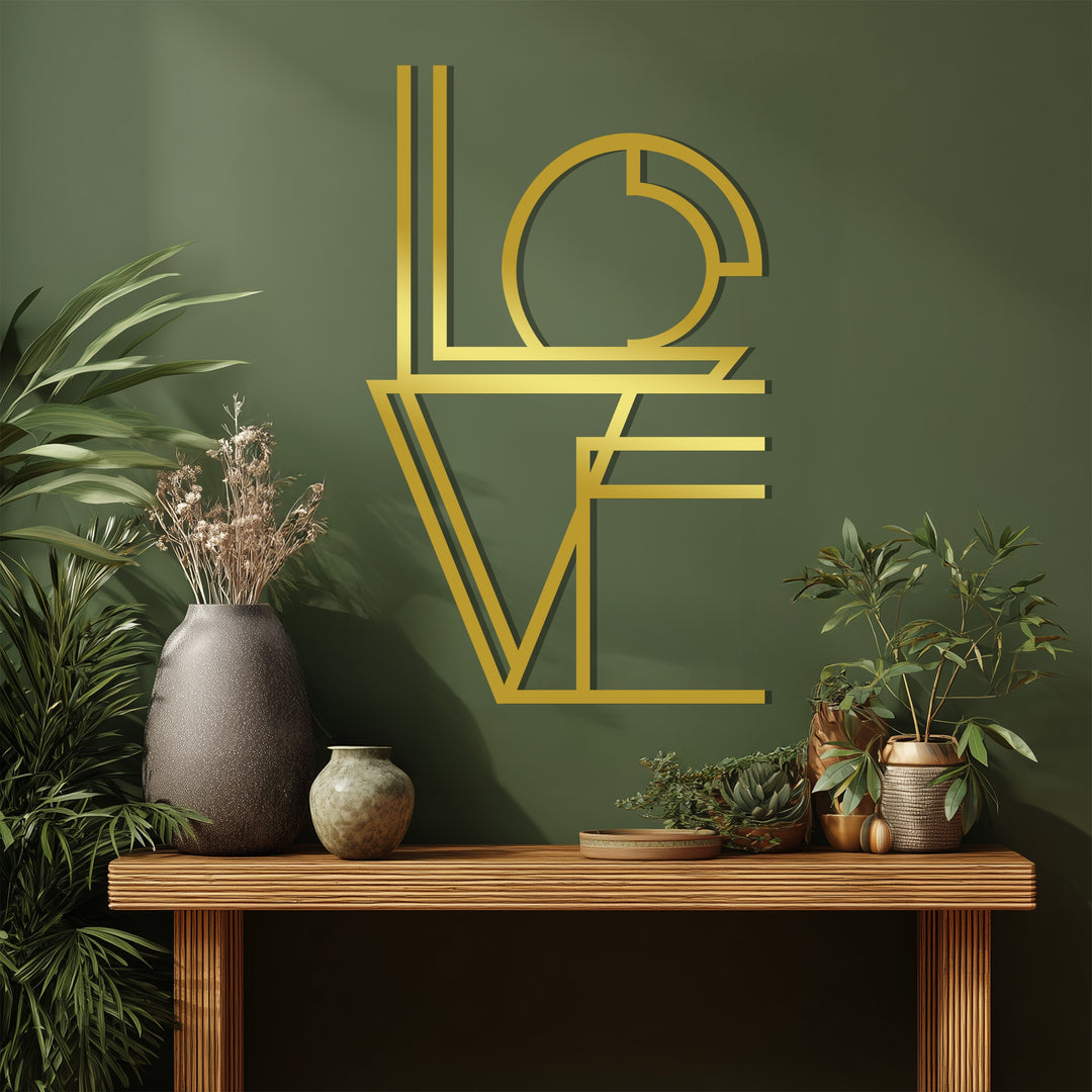 Geometric LOVE Metal Wall Art – Modern Romantic Typography Décor