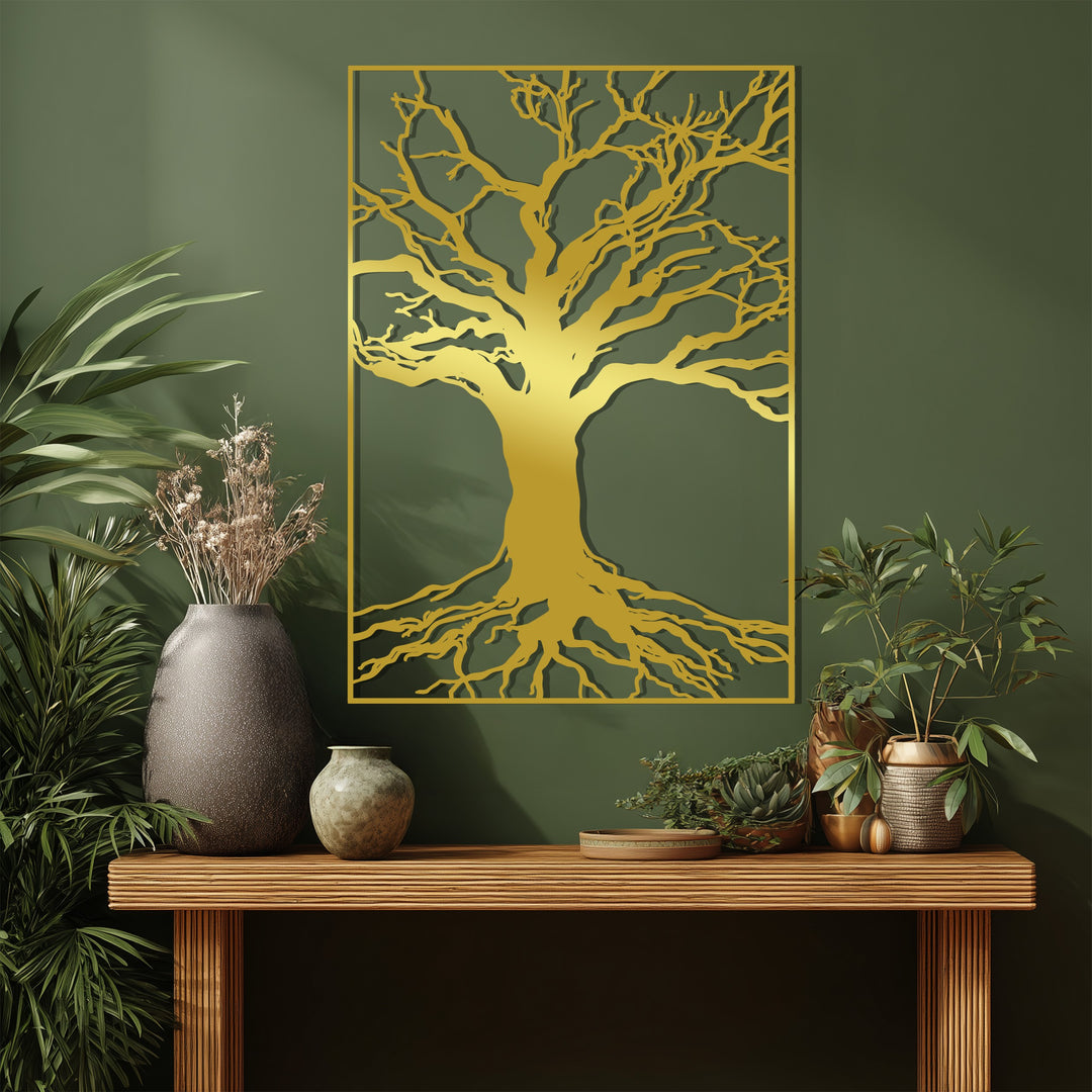 Large framed tree silhouette metal wall hanging for interiors