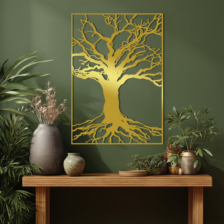 Large framed tree silhouette metal wall hanging for interiors