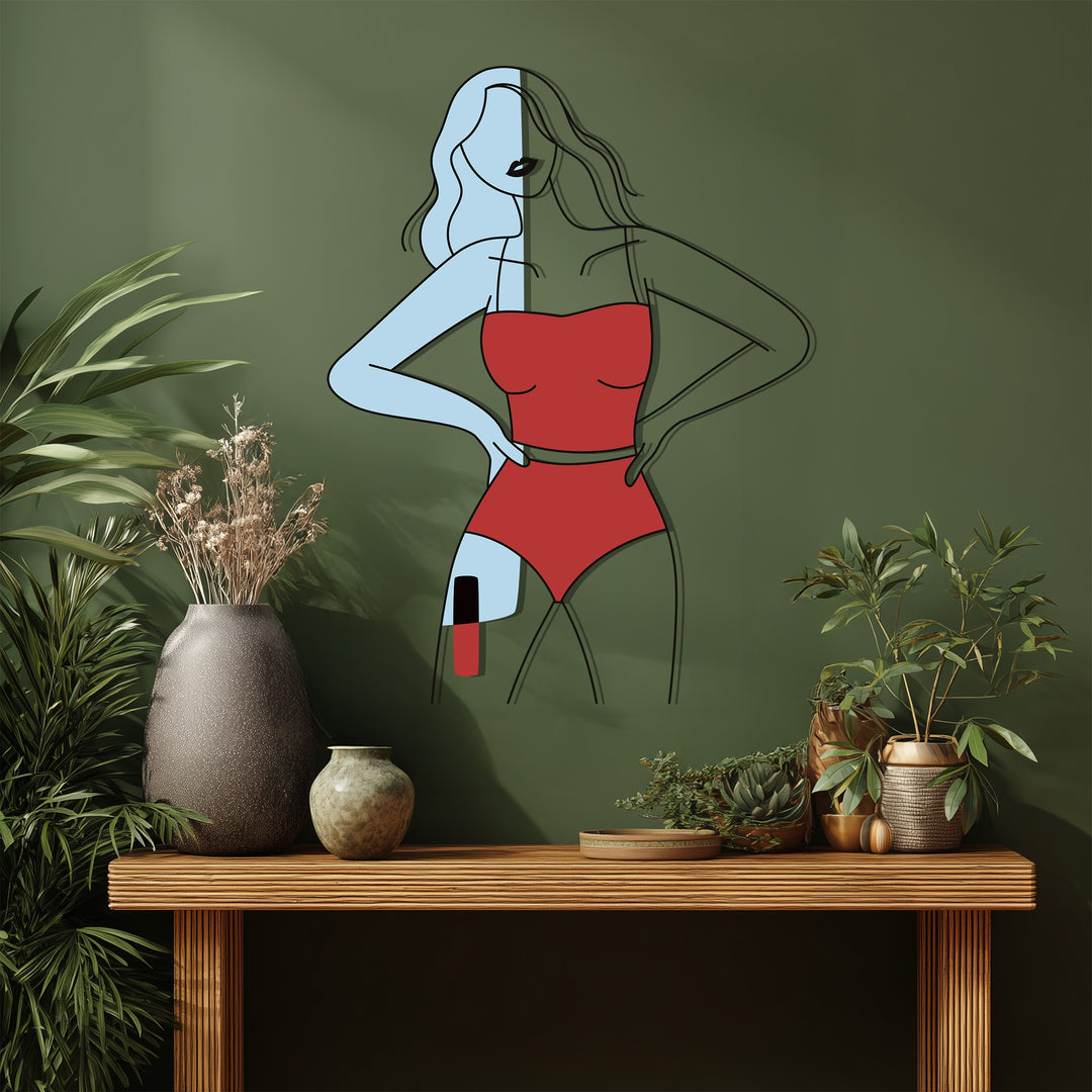 Confident Woman in Red Metal Wall Art – Modern Minimalist Home Decor