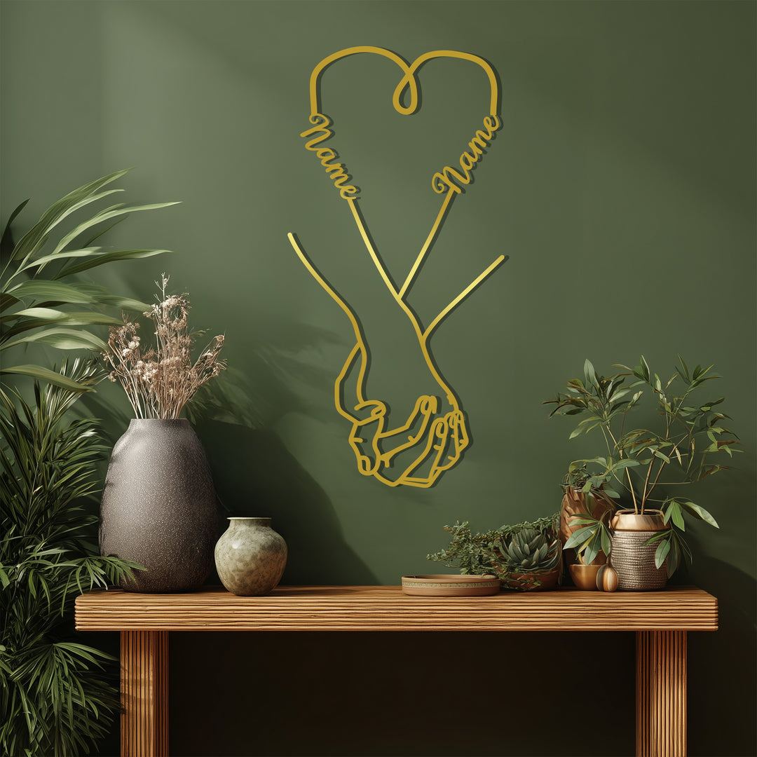 Custom Holding Hands Heart Metal Wall Art – Personalized Names