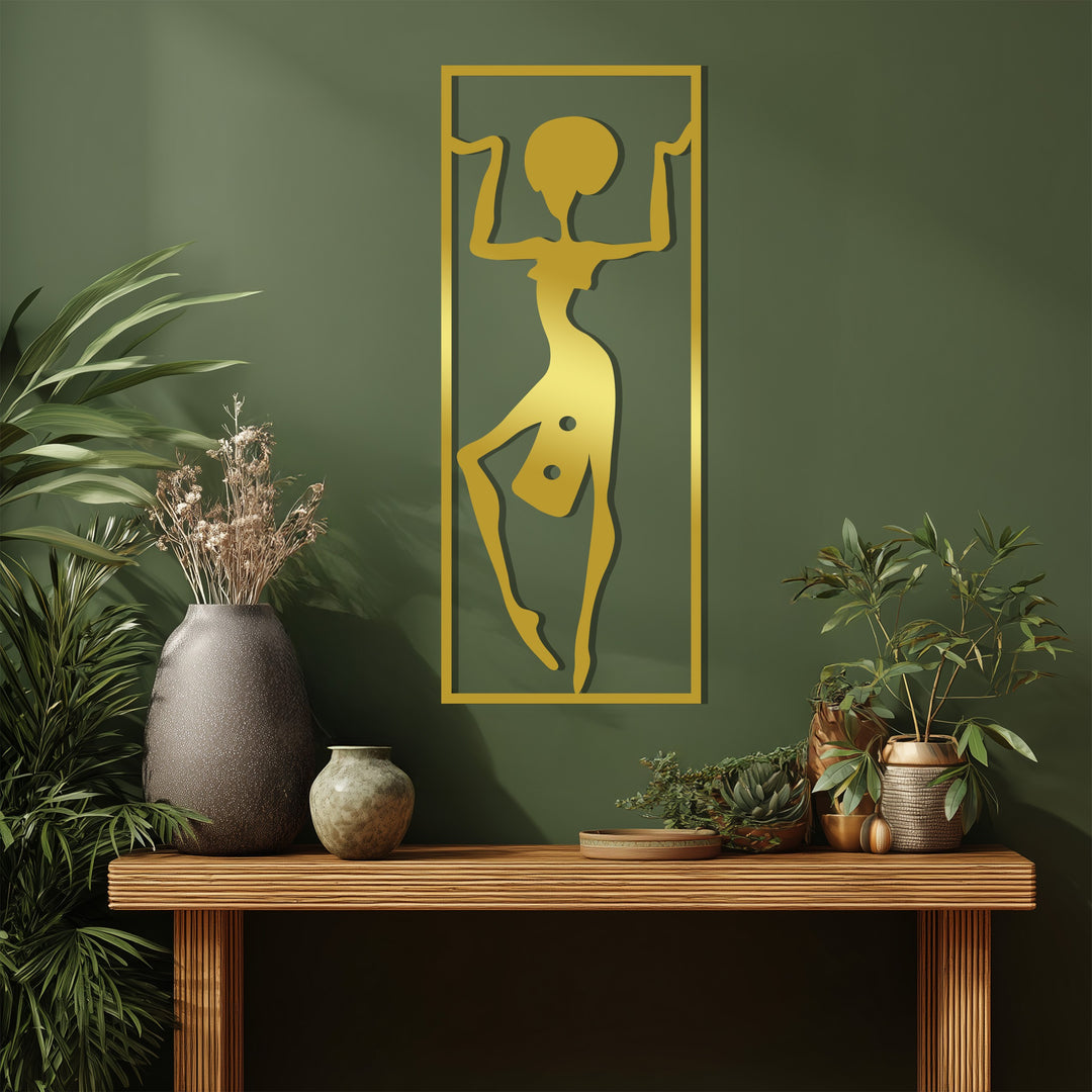 African Tribal Woman Metal Wall Art – Ethnic Silhouette Decor