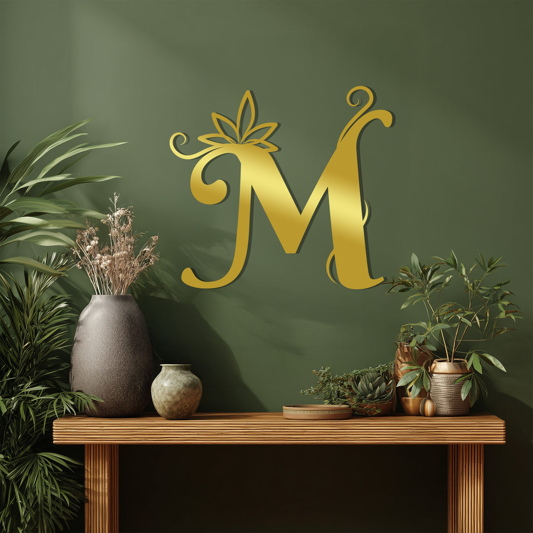 Floral Vine Letter Metal Wall Art – Elegant Botanical Monogram