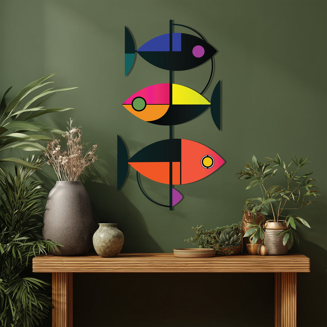 Geometric Fish Metal Wall Art – Modern Abstract Ocean-Inspired Decor
